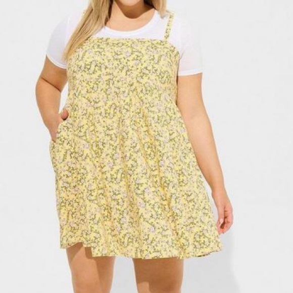 Torrid Dress Womens 2X Yellow Floral Mini Challis Sundress Pockets - Picture 1 of 13